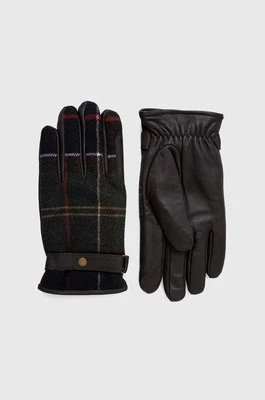 Barbour rękawiczki z domieszką wełny Newbrough Tartan Gloves kolor zielony MGL0051