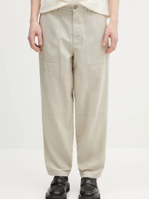 Barbour spodnie lniane Barbour Natural Linen Blend Trouser męskie kolor beżowy proste MTR0763