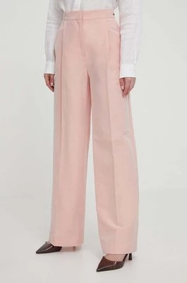 Barbour spodnie z domieszką lnu kolor różowy szerokie high waist LTR0360