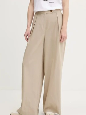 Barbour spodnie z domieszką lnu LUCY damskie kolor beżowy szerokie high waist LTR0384