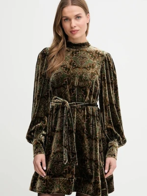 Barbour sukienka z dodatkiem jedwabiu x Farm Rio kolor zielony mini rozkloszowana LDR0959