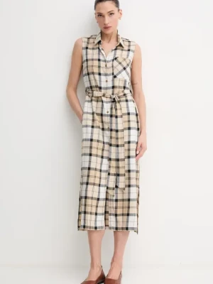 Barbour sukienka z domieszką lnu Agnes kolor beżowy midi rozkloszowana LDR0890SN51