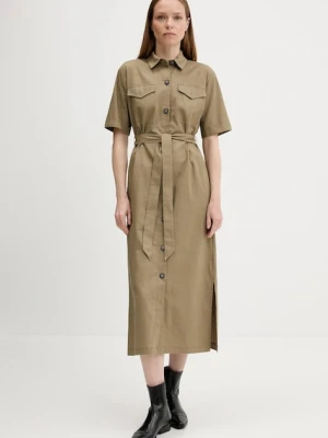 Barbour sukienka z domieszką lnu NICOLE kolor zielony midi prosta LDR0894