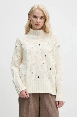 Barbour sweter wełniany damski kolor beżowy z półgolfem LKN1556