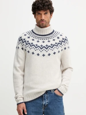 Barbour sweter wełniany HEWTON męski kolor beżowy ciepły z golferm MKN1672