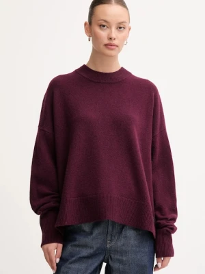 Barbour sweter wełniany LEONIE damski kolor bordowy z półgolfem LKN1706