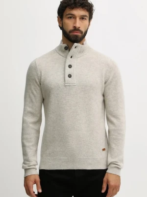 Barbour sweter wełniany męski kolor beżowy z półgolfem MKN0585