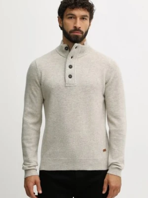 Barbour sweter wełniany męski kolor beżowy z półgolfem MKN0585