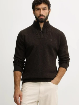 Barbour sweter wełniany męski kolor brązowy lekki z półgolfem MKN0339