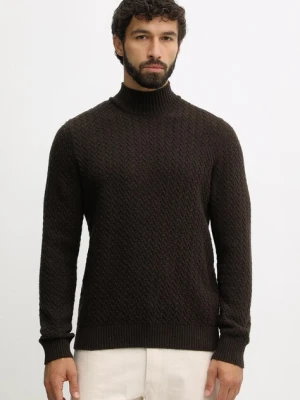 Barbour sweter wełniany męski kolor brązowy z półgolfem MKN1669