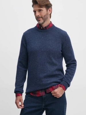 Barbour sweter wełniany męski kolor granatowy ciepły