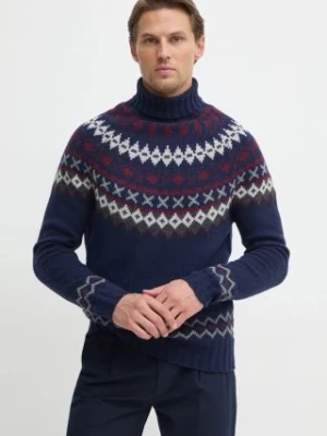 Barbour sweter wełniany męski kolor granatowy z golferm
