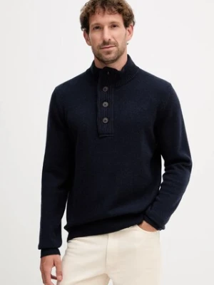 Barbour sweter wełniany męski kolor granatowy z półgolfem MKN0585