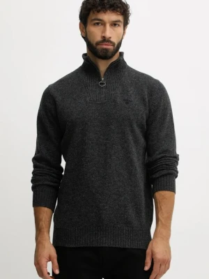 Barbour sweter wełniany męski kolor szary lekki z półgolfem MKN0339