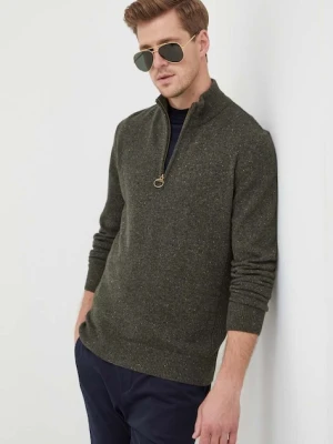 Barbour sweter wełniany męski kolor zielony z półgolfem