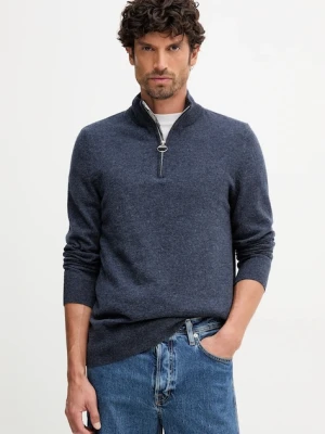 Barbour sweter wełniany WATERBURY męski kolor granatowy z półgolfem MKN1663