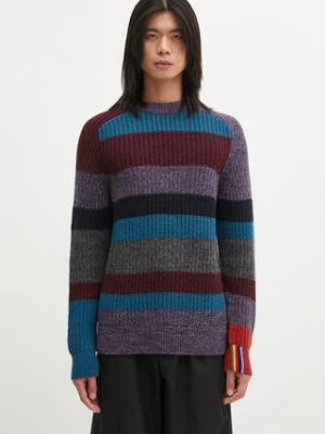 Barbour sweter wełniany x Paul Smith Multi Striped Crew męski kolor niebieski ciepły MKN1697MI11