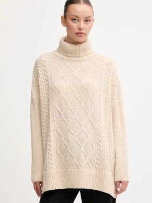 Barbour sweter z dodatkiem wełny damski kolor beżowy z golfem LKN1261