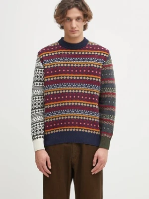 Barbour sweter z dodatkiem wełny Patchwork Fair Isle Crew Neck Sweater męski kolor granatowy MKN1651NY31