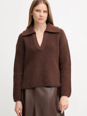 Barbour sweter z dodatkiem wełny ROBYN damski kolor brązowy ciepły LKN1675
