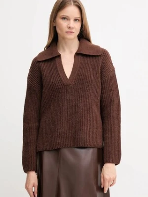 Barbour sweter z dodatkiem wełny ROBYN damski kolor brązowy ciepły LKN1675