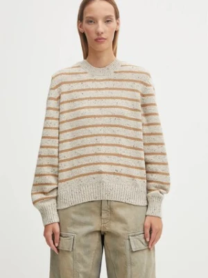 Barbour sweter z wełną Claydon Knitted Jumper damski kolor beżowy ciepły LKN1665ST53