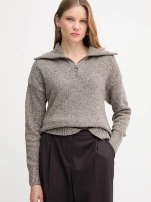 Barbour sweter z wełną damski kolor szary z półgolfem LKN1579