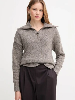 Barbour sweter z wełną damski kolor szary z półgolfem LKN1579