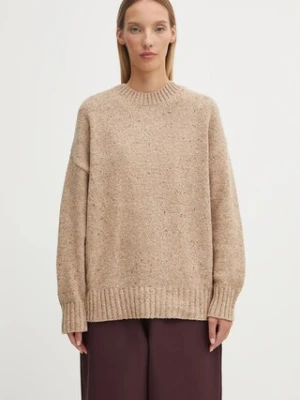Barbour sweter z wełną Lavensdale Crew Knitted Jumper damski kolor brązowy ciepły LKN1569YE55