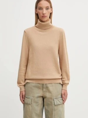 Barbour sweter z wełną Pendle Roll Collar Knitted Jumper damski kolor beżowy z golfem LKN1077BE12