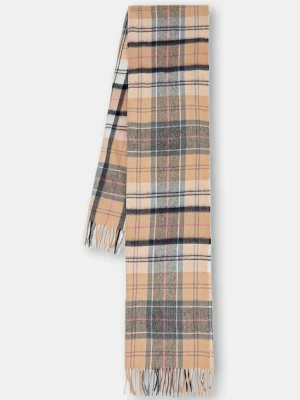 Barbour szalik wełniany damski kolor beżowy wzorzysty LSC0477