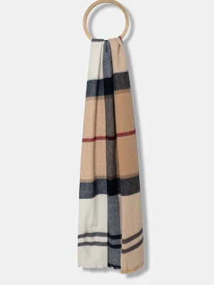 Barbour szalik wełniany Rosefield damski kolor brązowy wzorzysty LSC0354