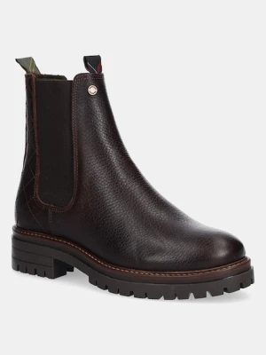 Barbour sztyblety skórzane Evie damskie kolor brązowy na płaskim obcasie LFO0575BR96
