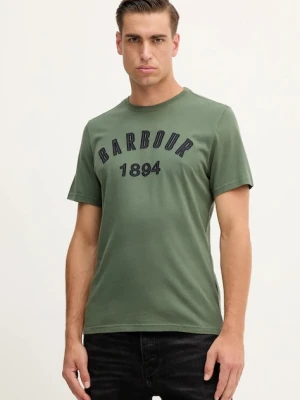 Barbour t-shirt bawełniany HOLLINS męski kolor zielony z aplikacją MTS1472