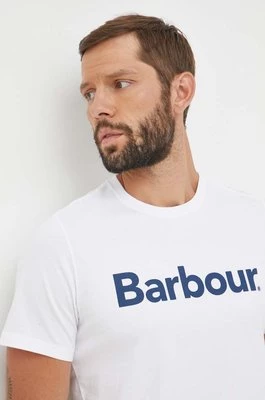 Barbour t-shirt bawełniany kolor biały z nadrukiem MTS0531