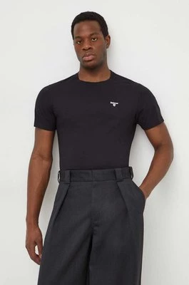Barbour t-shirt bawełniany kolor czarny gładki