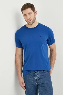 Barbour t-shirt bawełniany kolor niebieski gładki