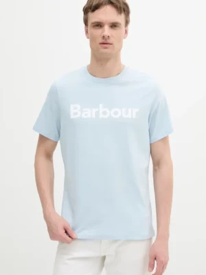 Barbour t-shirt bawełniany kolor niebieski z nadrukiem