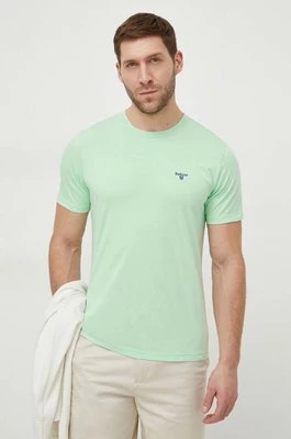 Barbour t-shirt bawełniany kolor zielony gładki