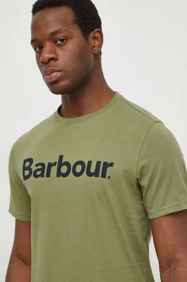 Barbour t-shirt bawełniany kolor zielony z nadrukiem