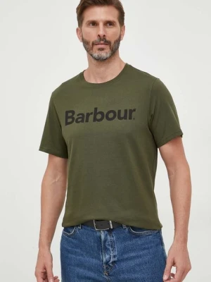 Barbour t-shirt bawełniany kolor zielony z nadrukiem MTS0531