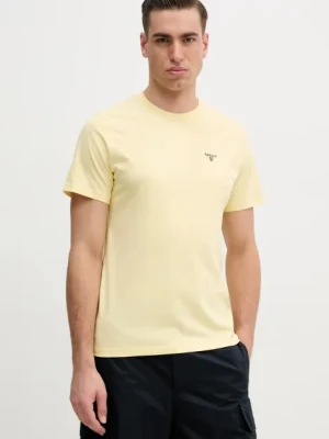 Barbour t-shirt bawełniany kolor żółty gładki