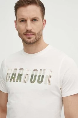 Barbour t-shirt bawełniany męski kolor beżowy z nadrukiem