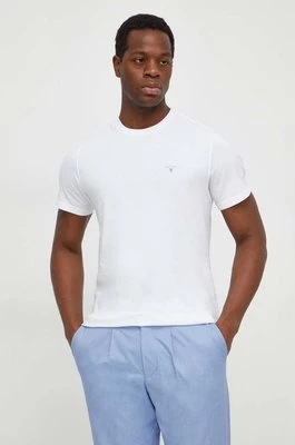 Barbour t-shirt bawełniany męski kolor biały gładki