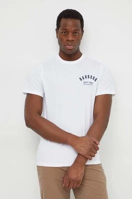 Barbour t-shirt bawełniany męski kolor biały z nadrukiem MTS0502