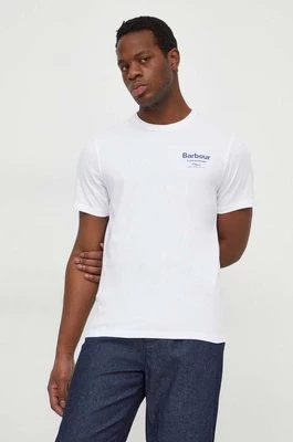 Barbour t-shirt bawełniany męski kolor biały z nadrukiem MTS1119