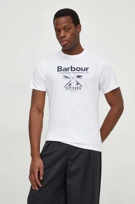 Barbour t-shirt bawełniany męski kolor biały z nadrukiem