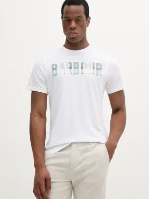 Barbour t-shirt bawełniany męski kolor biały z nadrukiem