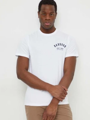 Barbour t-shirt bawełniany męski kolor biały z nadrukiem MTS0502