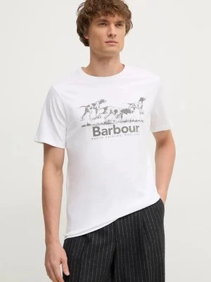 Barbour t-shirt bawełniany męski kolor biały z nadrukiem MTS1346